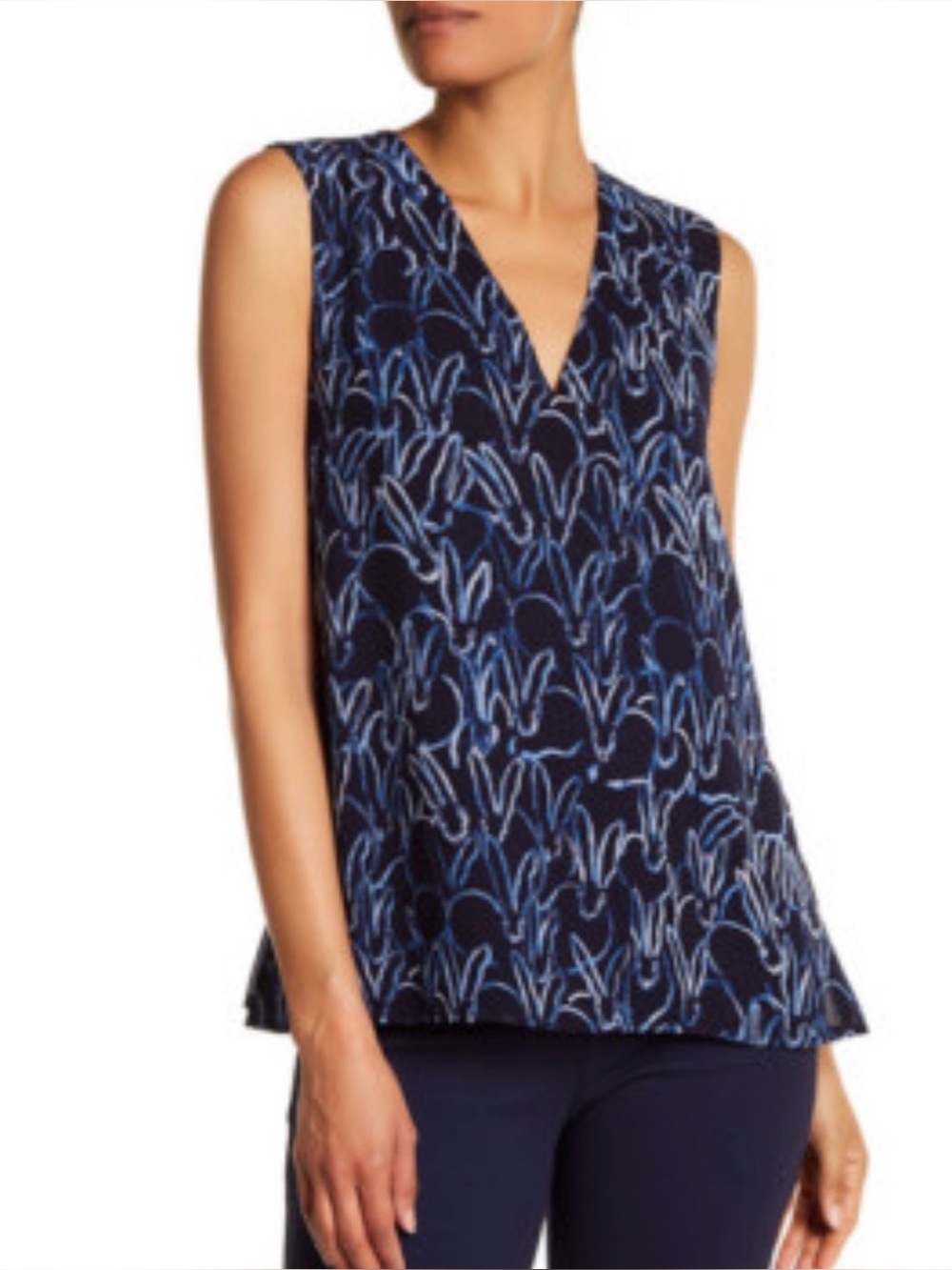 Grey Jason Wu 2 blue-white bunny print contemporary classic keyhole back tank